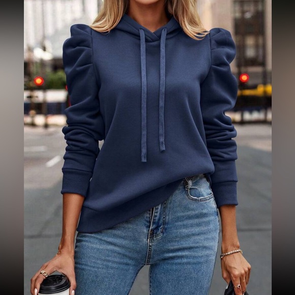 Cozy gigot sleeve drawstring hoodie apricot - Picture 6 of 16